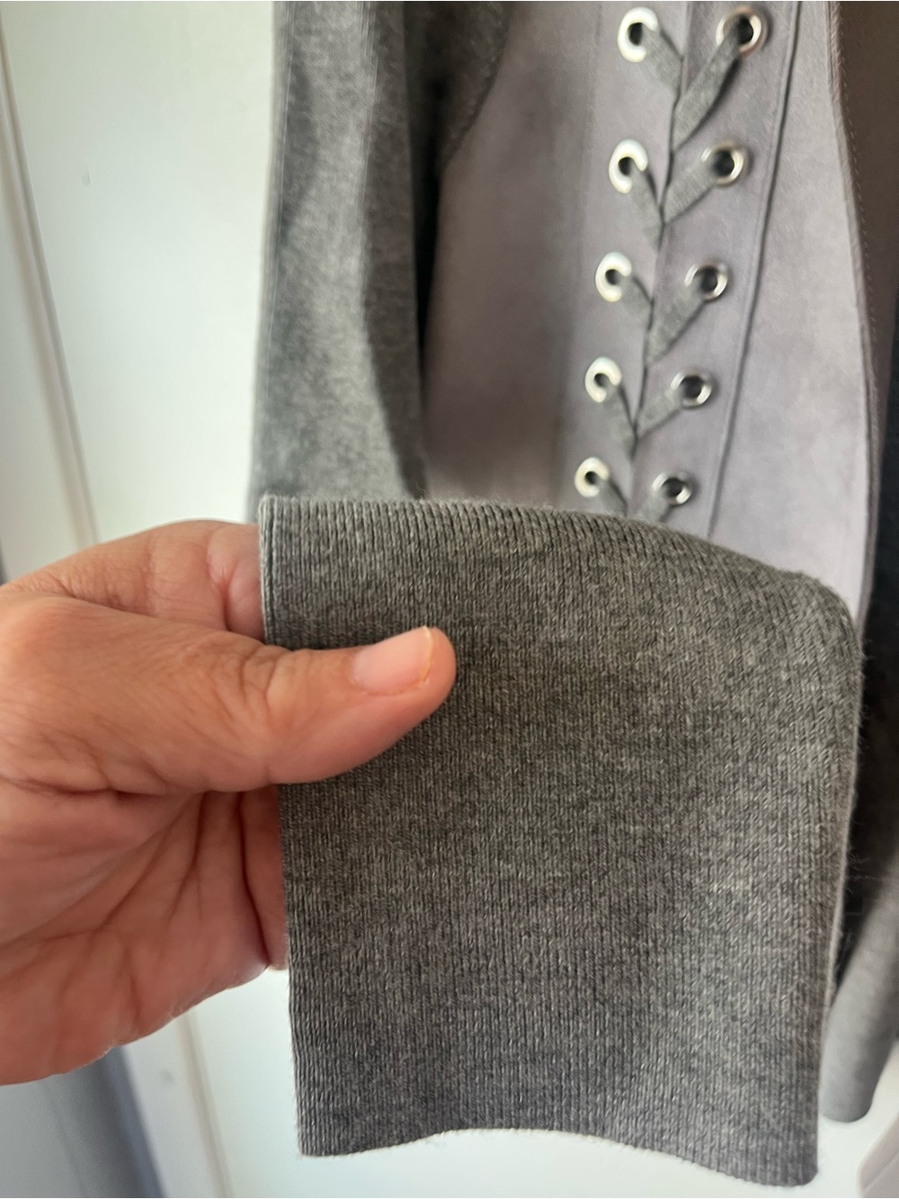 Joseph Ribkoff Gray Faux Suede Lace-Up Jacket Cardigan Women’s Medium - Picture 9 of 11